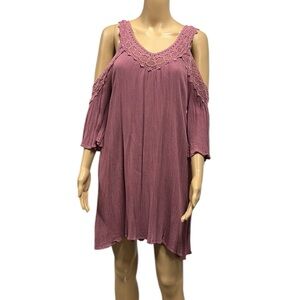 Mittoshop Rose Crochet Trim Rayon Cold Shoulder Boho Lined Pocket Dress Womens S